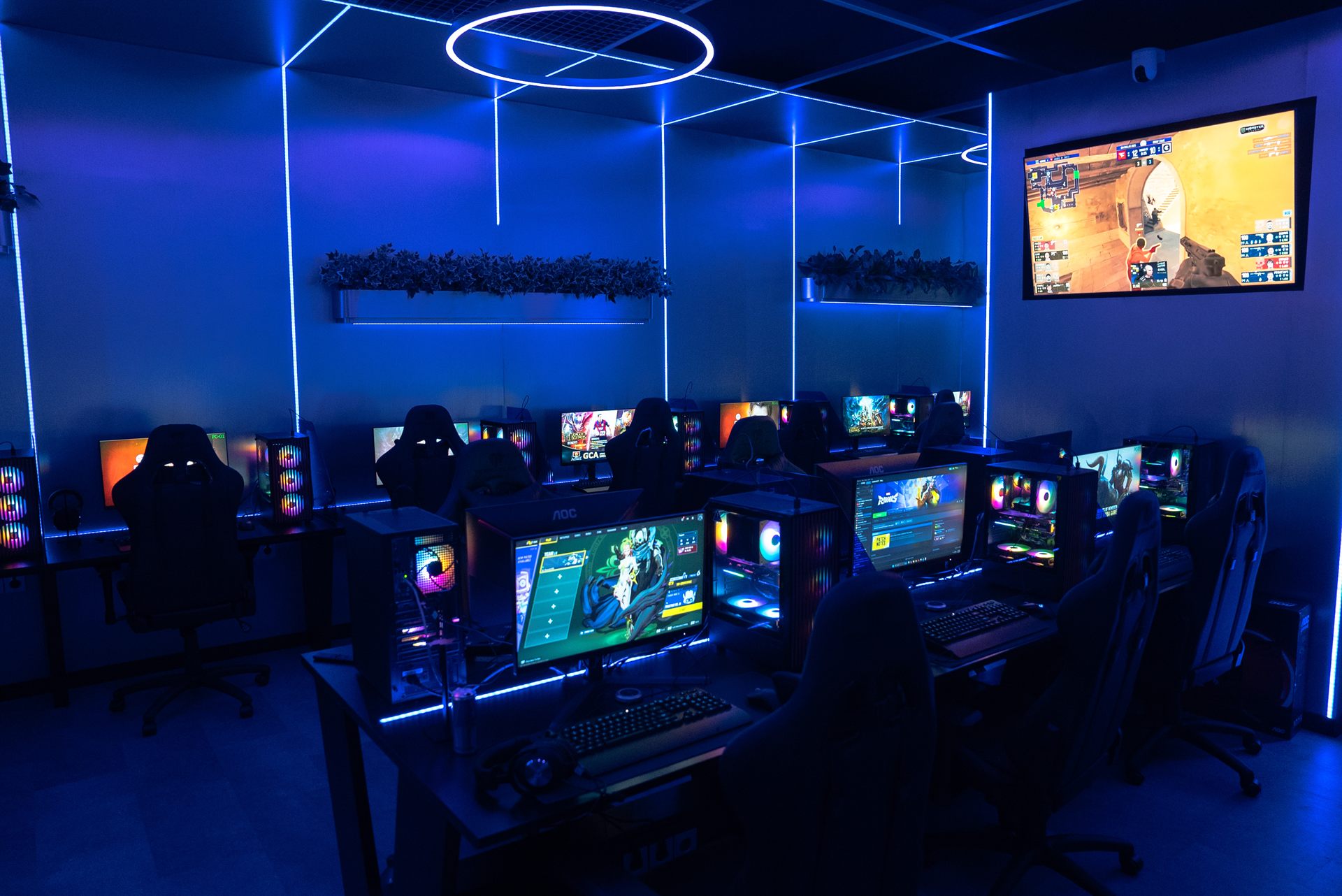 Rows of premium gaming PCs at Portal Gaming Center in Canggu, Bali